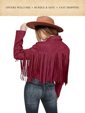 Faux Suede Fringe Cropped Moto Jacket Notch Collar Fall Western Outerwear